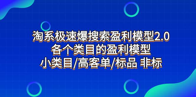 淘系极速爆搜索盈利模型2.0，各个类目的盈利模型，小类目/高客单/标品 非标-副业之家