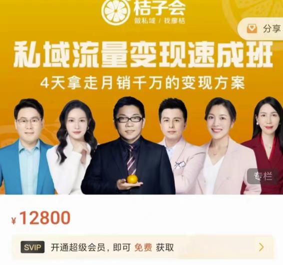 桔子会·私域流量变现速成班，4天拿走月销千万的变现方案 价值12800元-副业之家