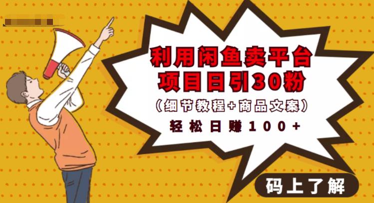 利用闲鱼卖平台项目课程资源日引流30+精准粉丝，轻松日赚100+，积累人脉可实现二次变现（细节教程+商品文案）-副业之家