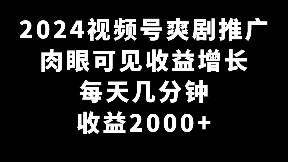 2024视频号爽剧推广，肉眼可见的收益增长，每天几分钟收益2000+-副业之家