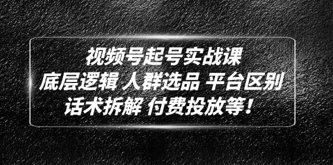 视频号起号实战课：底层逻辑 人群选品 平台区别 话术拆解 付费投放等-副业之家