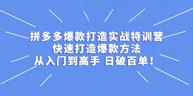 拼多多爆款打造实战特训营：快速打造爆款方法，从入门到高手 日破百单-副业之家