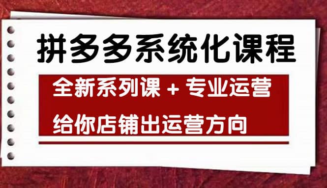 车神陪跑，拼多多系统化课程，全新系列课+专业运营给你店铺出运营方向-副业之家
