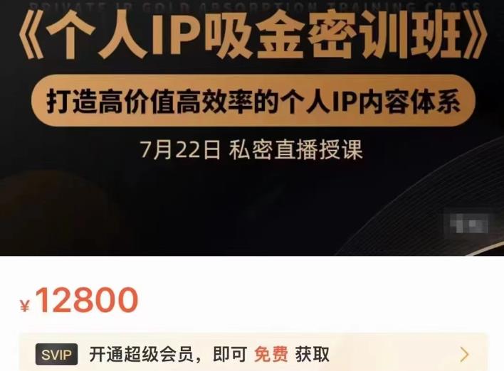 个人IP吸金密训班，打造高价值高效率的个人IP内容体系（价值12800元）-副业之家