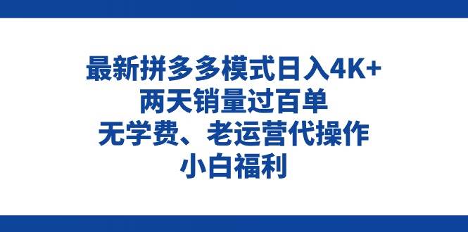 拼多多最新模式日入4K+两天销量过百单，无学费、老运营代操作、小白福利-副业之家