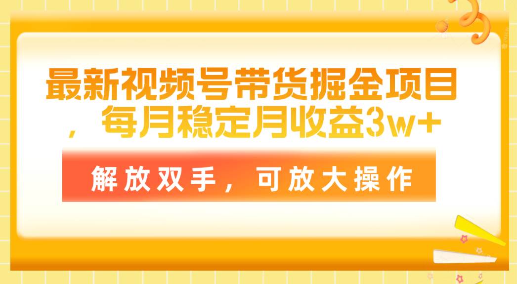 最新视频号带货掘金项目，每月稳定月收益3w+，解放双手，可放大操作-副业之家