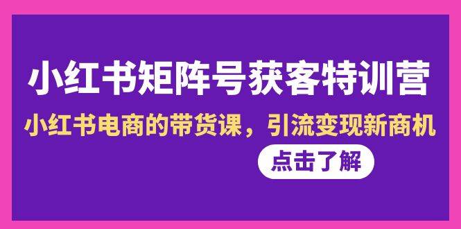 小红书-矩阵号获客特训营-第10期，小红书电商的带货课，引流变现新商机-副业之家