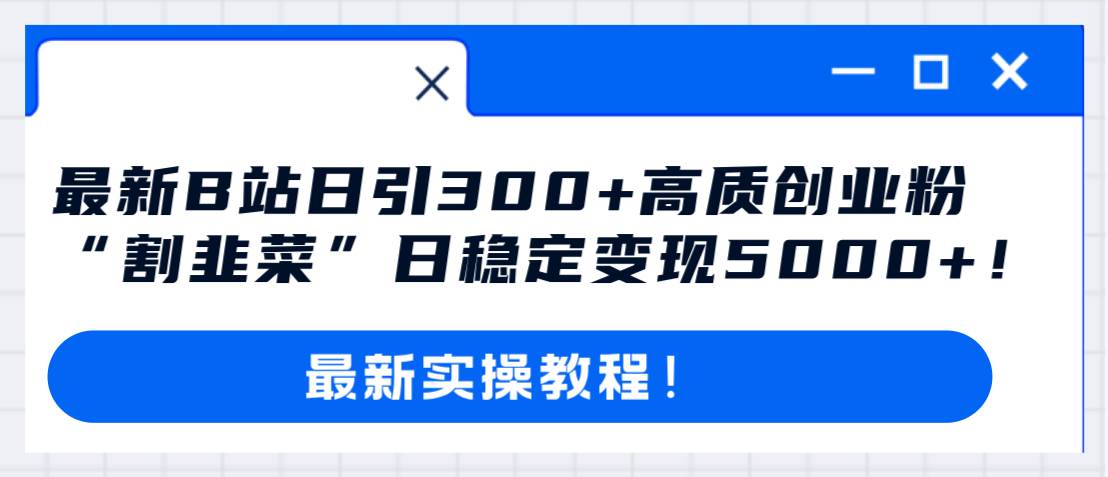 最新B站日引300+高质创业粉教程！“割韭菜”日稳定变现5000+！-副业之家