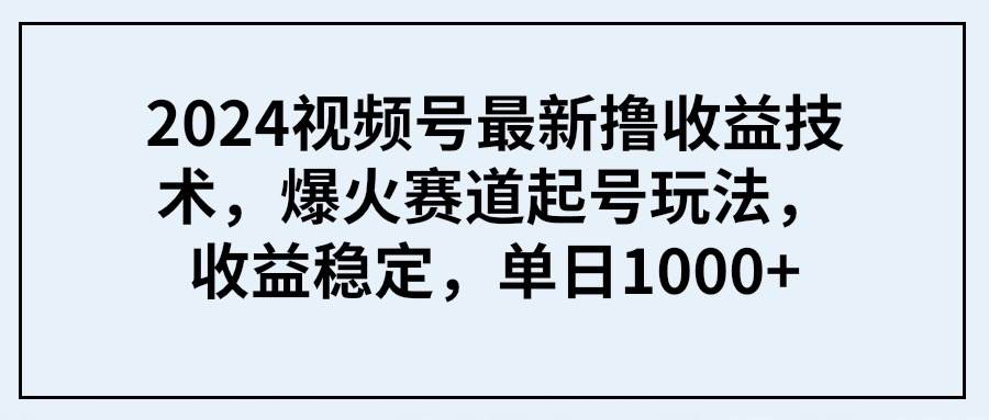 2024视频号最新撸收益技术，爆火赛道起号玩法，收益稳定，单日1000+-副业之家
