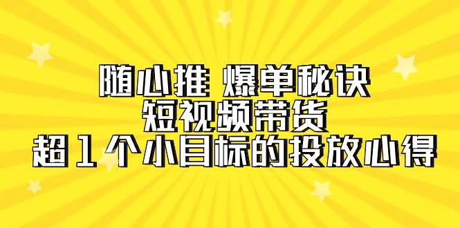 随心推 爆单秘诀，短视频带货-超1个小目标的投放心得（7节视频课）-副业之家