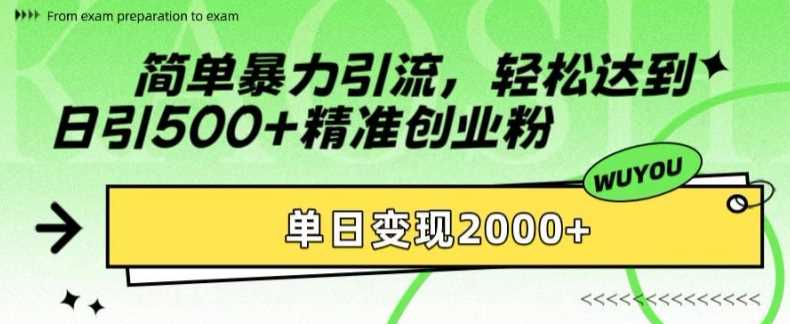 简单暴力引流轻松达到日引500+精准创业粉，单日变现2k【揭秘】-副业之家