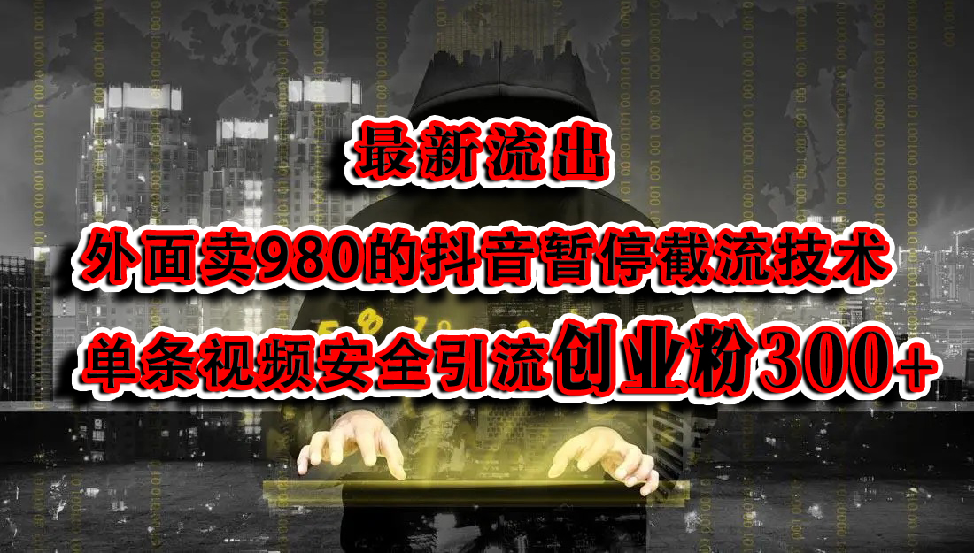 最新流出：外面卖980的抖音暂停截流技术单条视频安全引流创业粉300+-副业之家