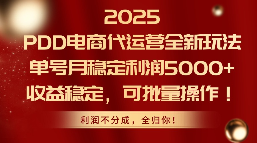 2025 PDD电商代运营全新玩法，单号月稳定利润5000+，收益稳定，可批量操作！-副业之家