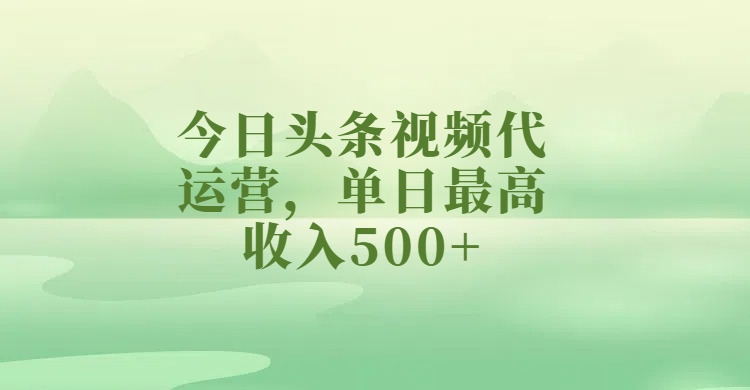 今日头条视频代运营，单日最高收入500+-副业之家