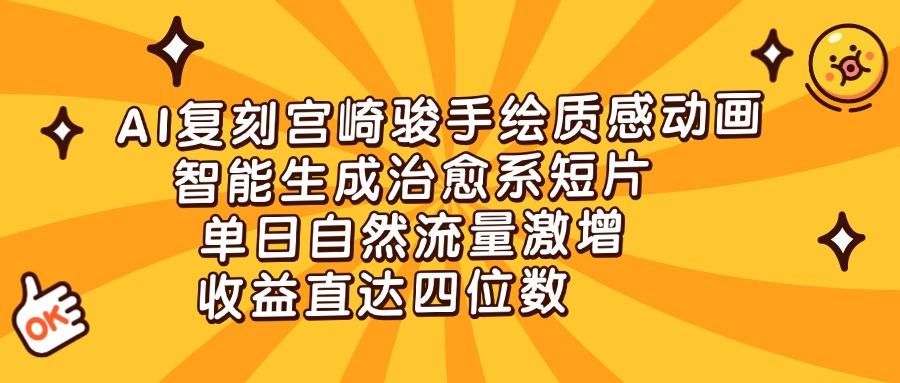AI复刻宫崎骏手绘质感动画，智能生成治愈系短片，单日自然流量激增，收益直达四位数-副业之家
