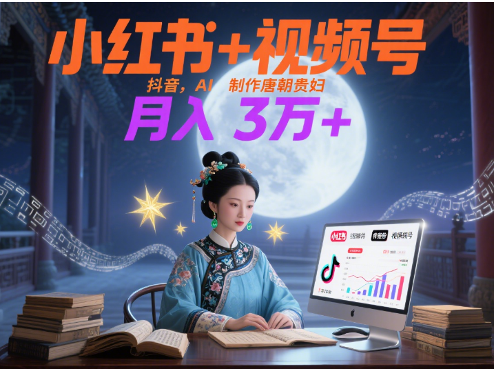 小红书+视频号+抖音，AI轻松制作唐朝贵妇IP，毒鸡汤、励志、减肥瘦身、养生赛道轻松切入，每天30分钟，轻松产出N条，月入3万+ -副业之家