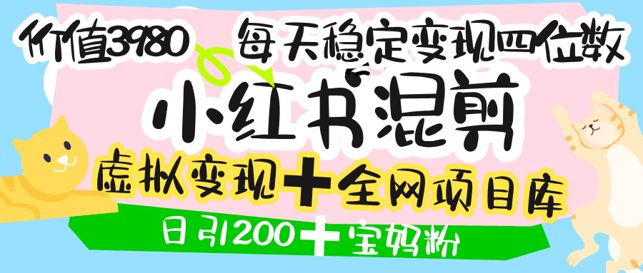 价值3980的小红书混剪， 虚拟变现 ＋全网项目库 ， 日引200+宝妈创业粉，每天稳定四位数变现-副业之家