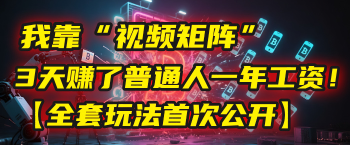 我靠“视频矩阵”，3天赚了普通人一年工资！【全套玩法首次公开】-副业之家