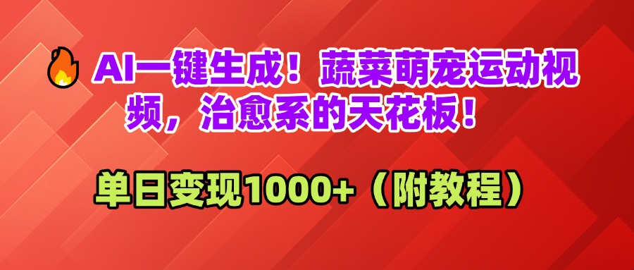 AI一键生成！蔬菜萌宠运动视频，治愈系的天花板！单日变现1000+（附教程）-副业之家