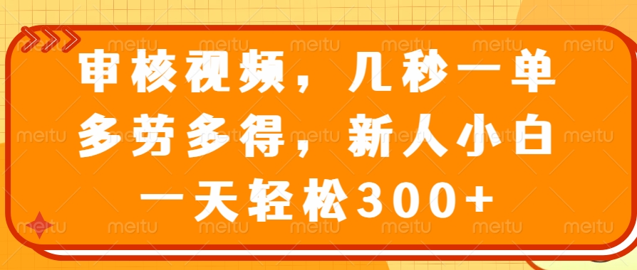 视频审核员，几秒一单，多劳多得，新人小白一天轻松300+-副业之家