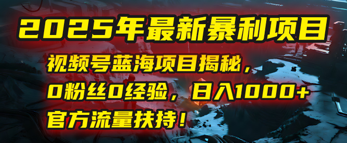 2025年最新暴利项目：视频号蓝海项目揭秘，0粉丝0经验，日入1000+，官方流量扶持！-副业之家